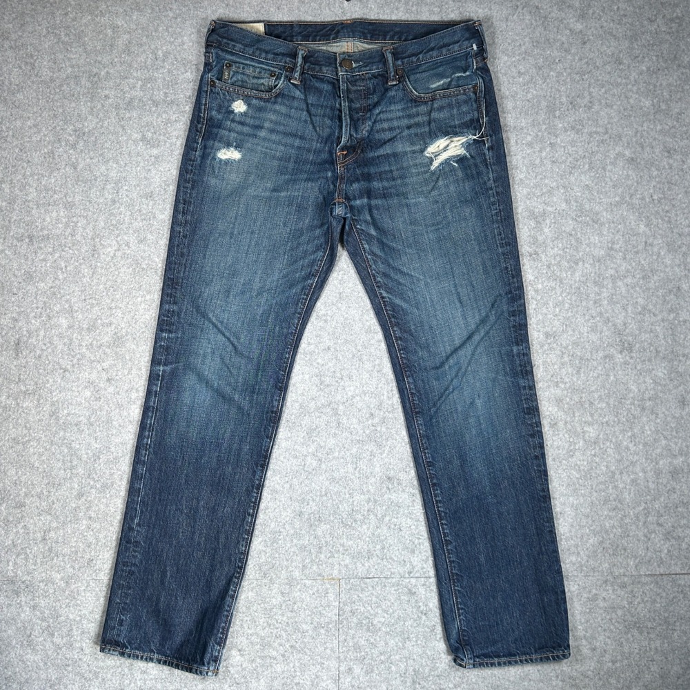 Abercrombie & Fitch Denim Jeans Mens 34x32 Blue Classic Straight Distressed